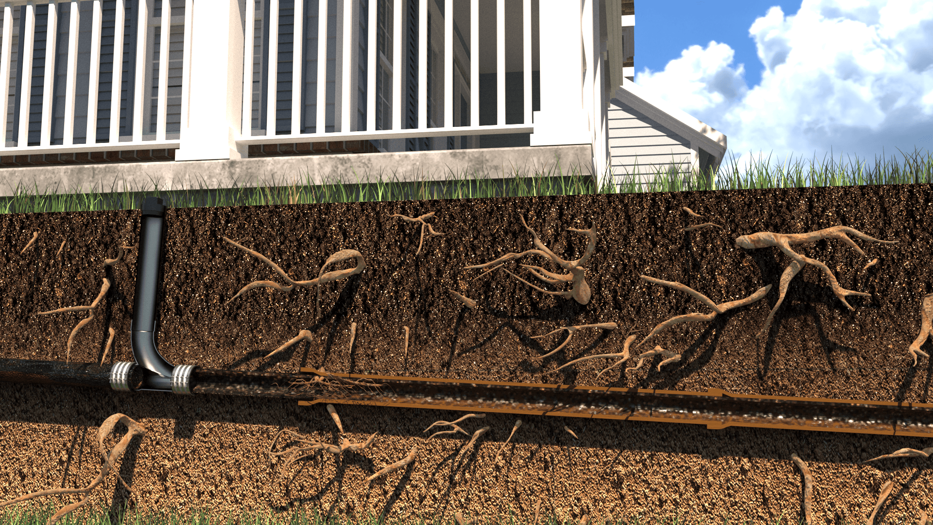 Step 1 View of pipes under the home